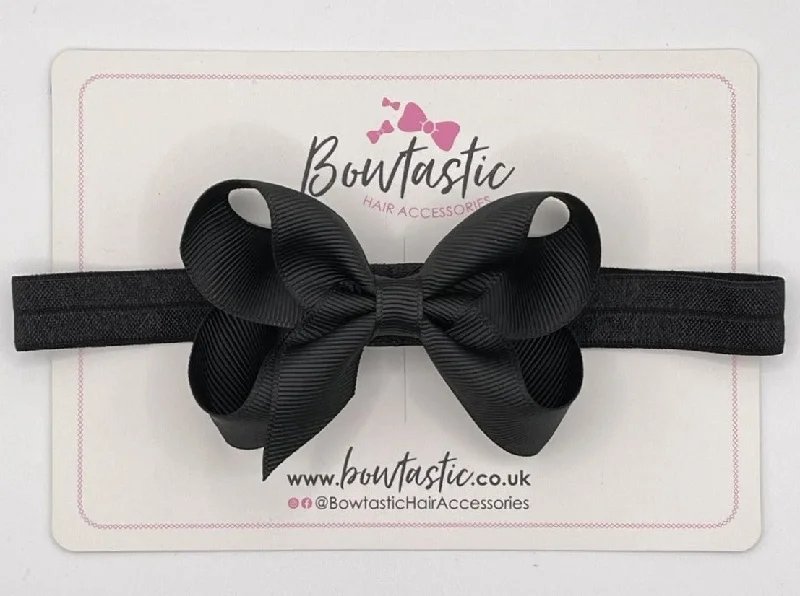 luxury pearl hairbands for weddings-3.5 Inch Baby Headband - Black