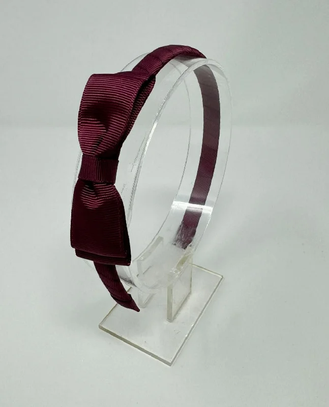 pearl hairbands for wedding hairdos-3 Inch Flat Bow Alice Band - Burgundy