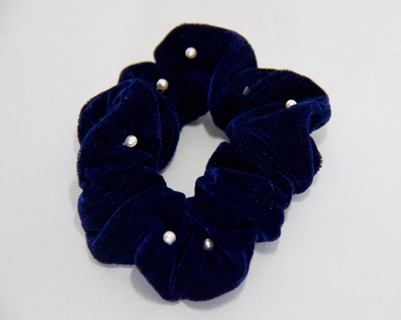 stylish hair combs for bridesmaids-Velvet Scrunchie With Pearls