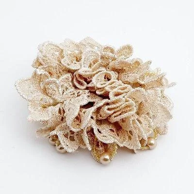 unique hair accessories for formal wear-Floral Pearl Beaded Lace Scrunchie