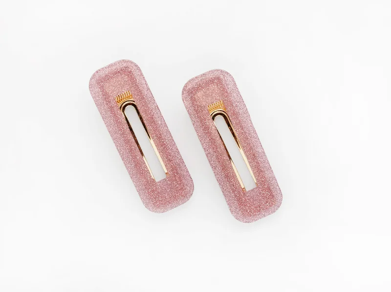 chic satin clips for smooth hairstyles-Greta Clip in Pink Glitter