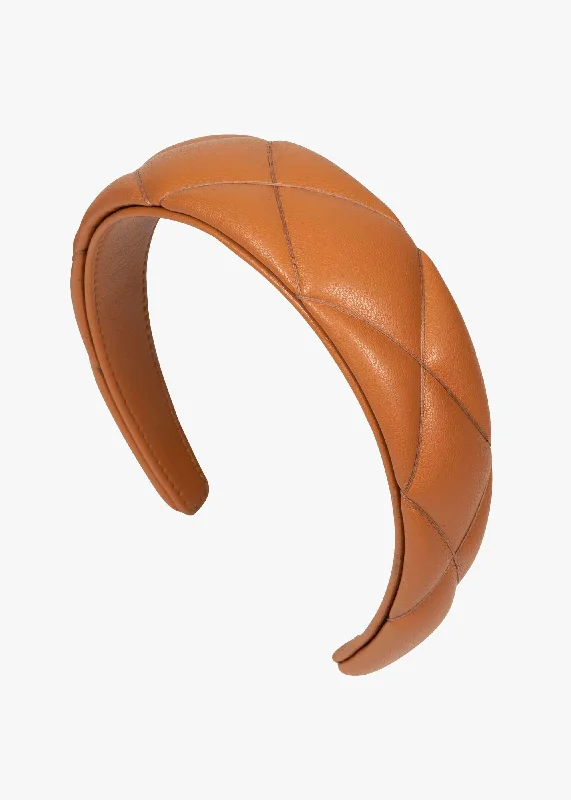 fun hair accessories for summer festivals-Hannah Quilted Leather Headband -- Saddle