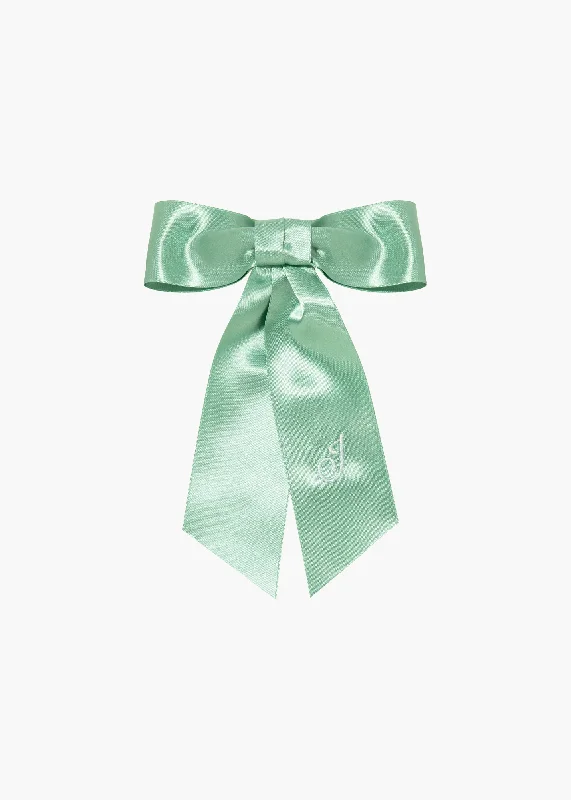 colorful bobby pins for vibrant looks-Initial April Satin Bow Barrette -- Celadon