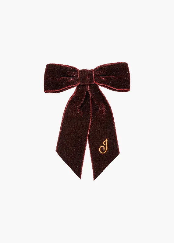 trendy hair combs for evening wear-Initial Wide Velvet Bow Barrette -- Pinot