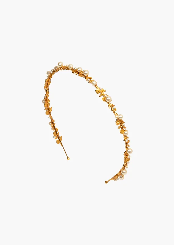 stylish ponytail hairbands for workdays-Mae Headband -- Gold Pearl