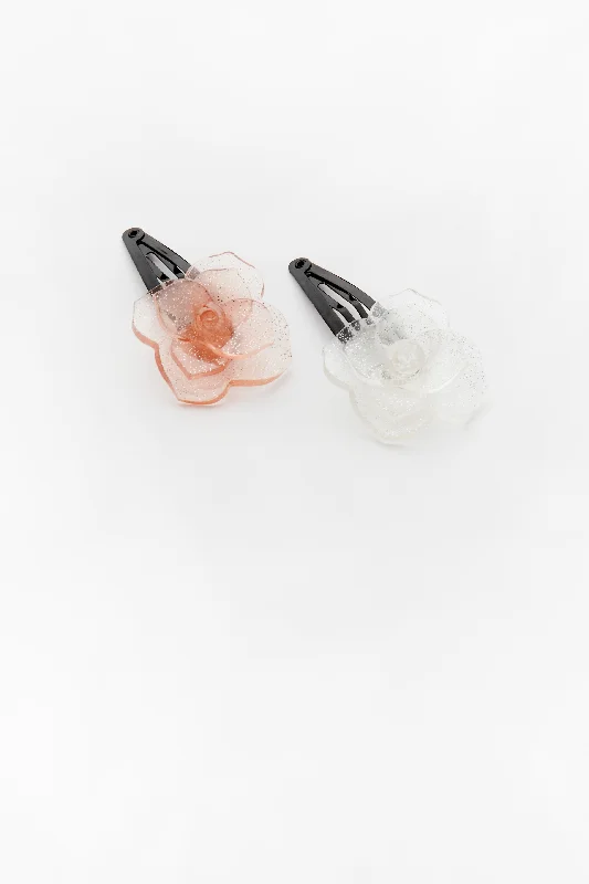 soft velvet hairbands for winter weddings-Masie Clips in Pink & Clear