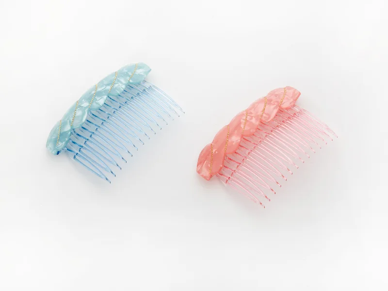 delicate rhinestone hairbands for weddings-Melody Clips Blue and Pink