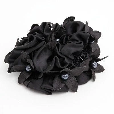 fancy hairpins for evening dresses-Satin Pearl Flower Beaded Scrunchie