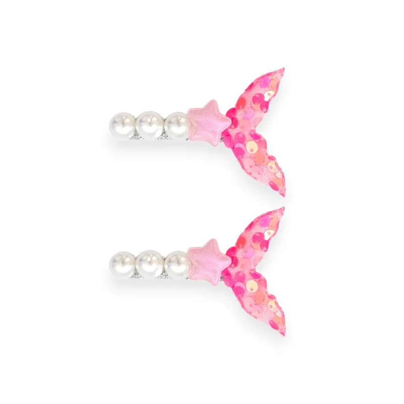 unique crystal headbands for bridesmaids-Summer Crystal 2Pcs Pearl Sequins Mermaid Tail Hair Clips For Girls