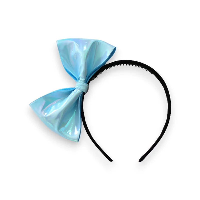 colorful hairbands for fun styles-Summer Crystal Vegan Leather Large Bow Headband For Girls