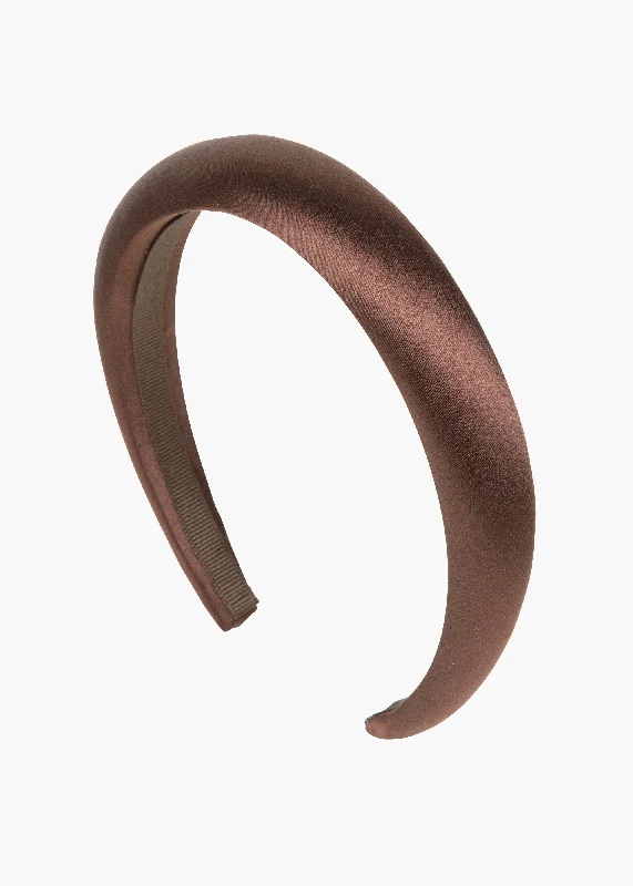 soft velvet hairbands for luxurious style-Tori Headband in Satin -- Espresso