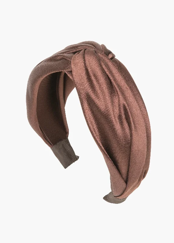 trendy fabric headbands for casual looks-Twist Headband in Silk Satin -- Espresso