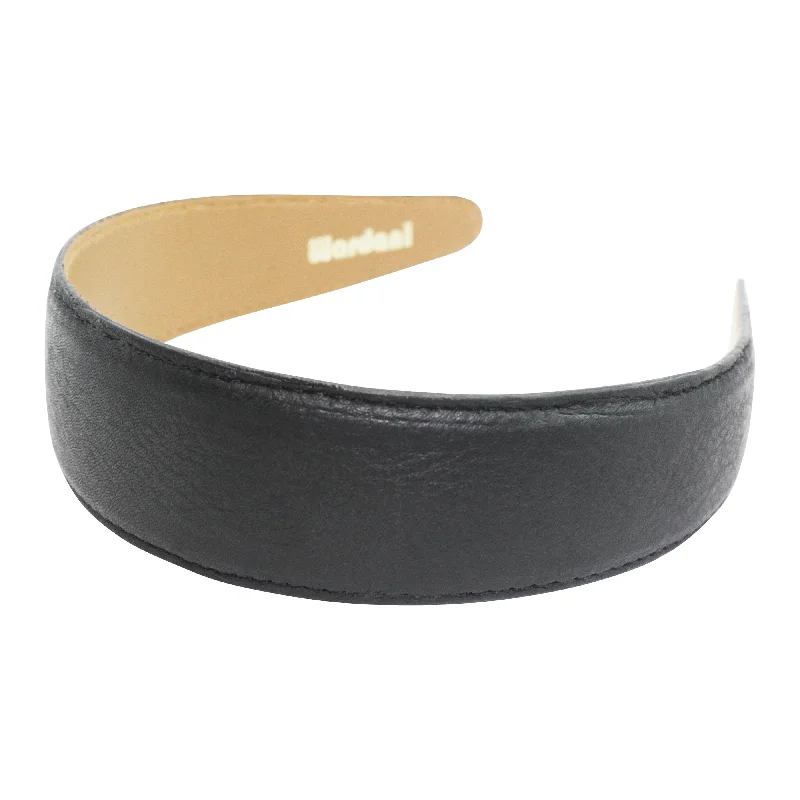 soft velvet hairbands for winter weddings-Wardani Grained Pebble Italian Leather Headband 1 1/2" Wide