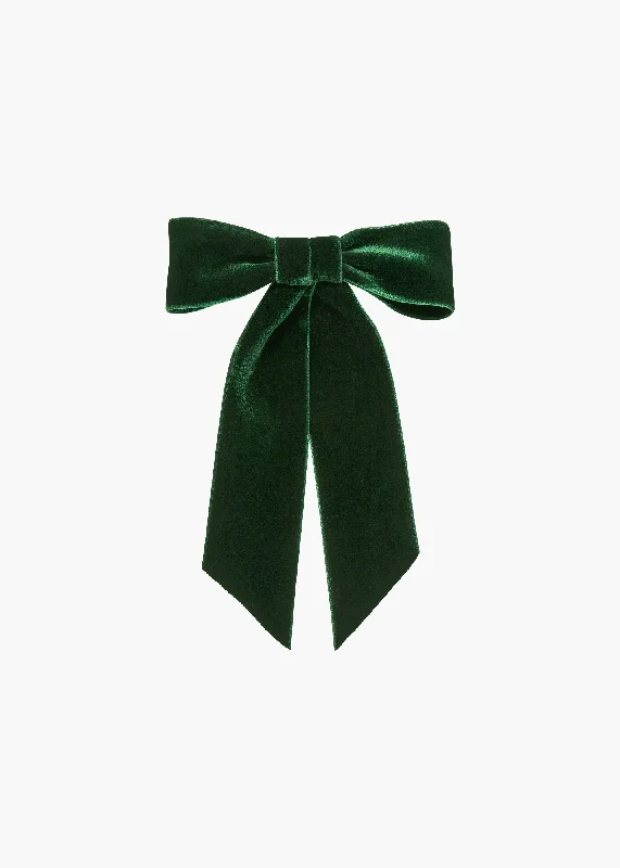 elegant hair clips for formal events-Wide Velvet Bow Barrette -- Emerald