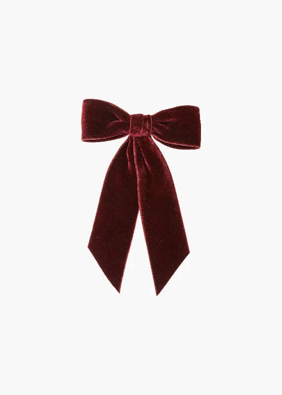 cute hairpins for little girls-Wide Velvet Bow Barrette -- Pinot