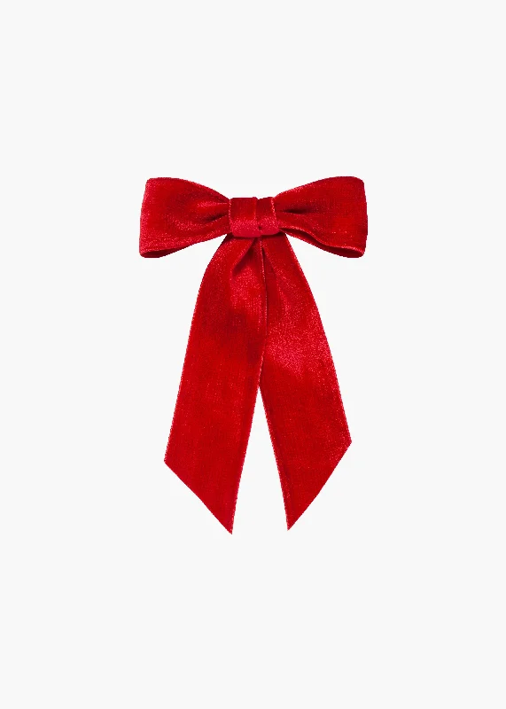 hair accessories for bridesmaids-Wide Velvet Bow Barrette -- Rouge