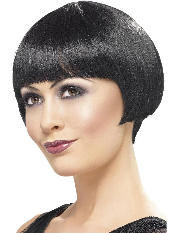 short straight wigs for classic looks-20s Flapper Bob Wig, Short, Black