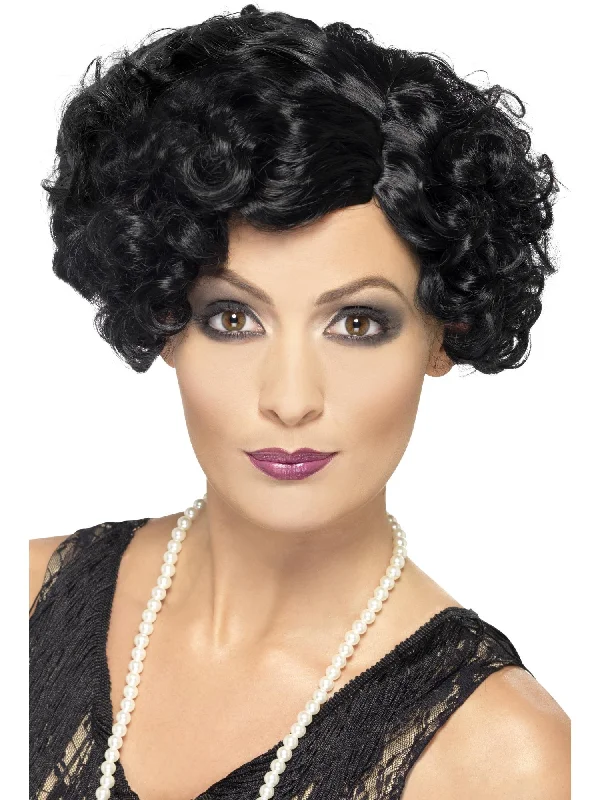 wigs for curly bouncy styles-20s Flirty Flapper Wig, Short, Black