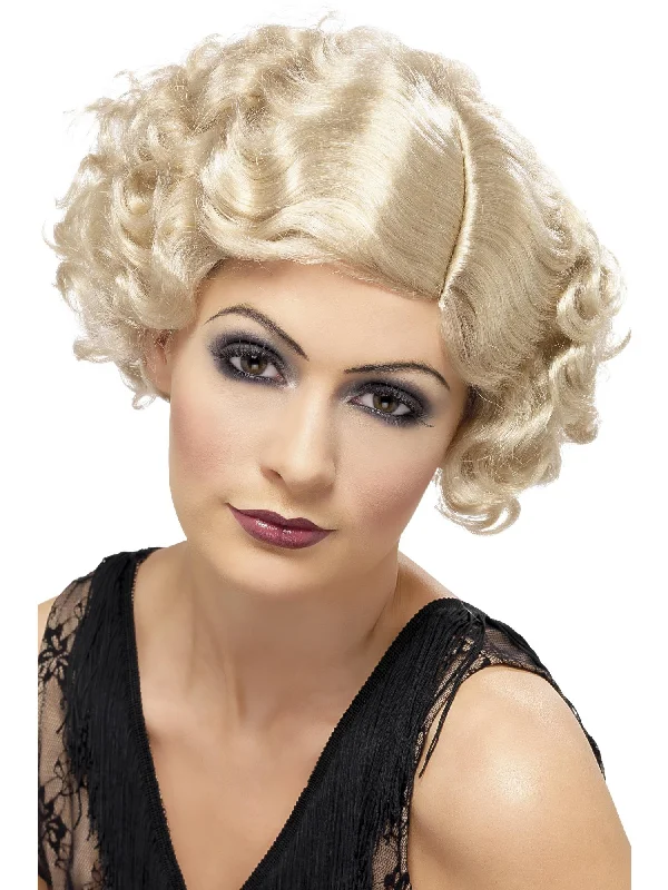 wigs for thick, voluminous hair-20s Flirty Flapper Wig, Short, Blonde