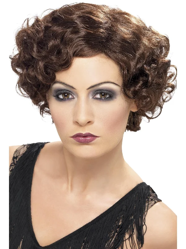 thick curly wigs for bold volume-20s Flirty Flapper Wig, Short, Brown