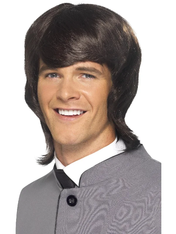 wigs for thick, luxurious hair-60s Male Mod Wig, Brown, Long