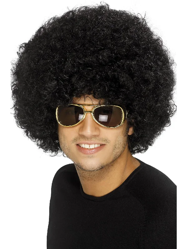 short textured wigs for playful styling-70s Funky Afro Wig, Black