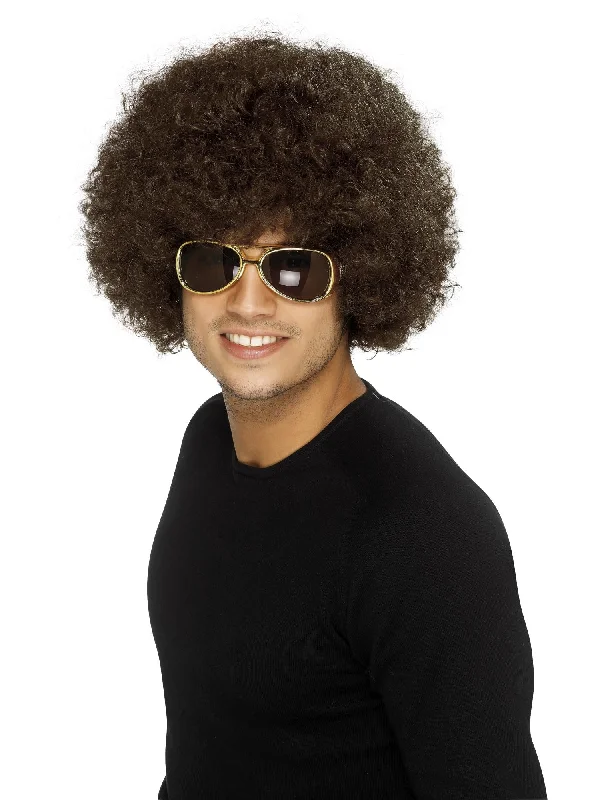 wigs for casual, laid-back styling-70s Funky Afro Wig, Brown