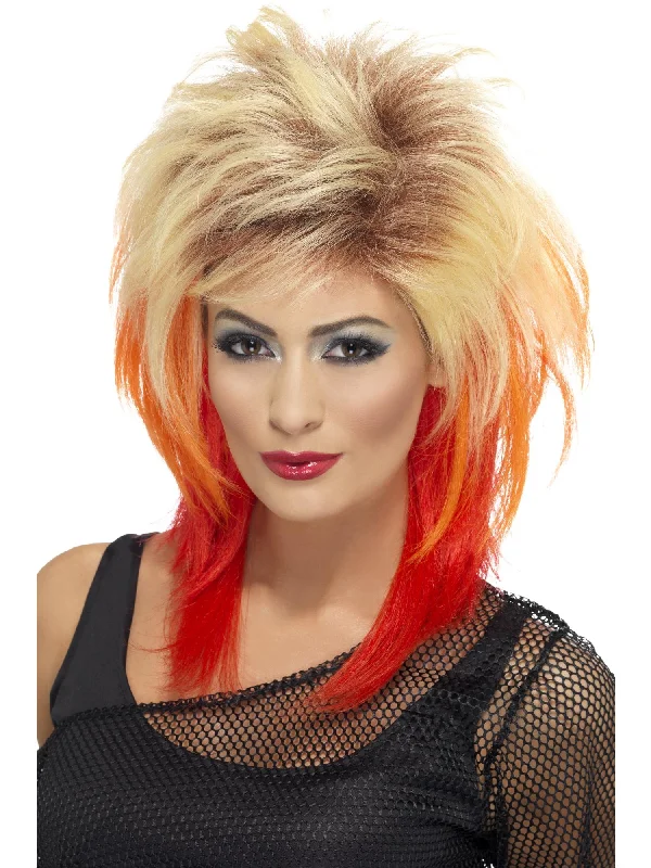 high-quality synthetic wigs for low maintenance-80s Mullet Wig, Blonde with Red Streaks