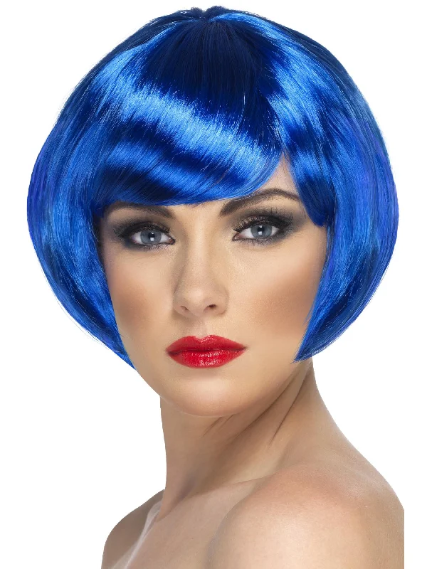 comfortable human hair wigs for everyday-Babe Wig, Blue, Short Bob with Fringe