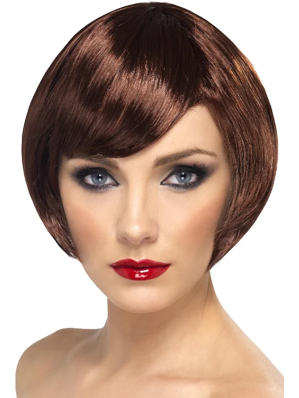 wigs for thick, luxurious hair-Babe Wig, Brown, Short Bob with Fringe