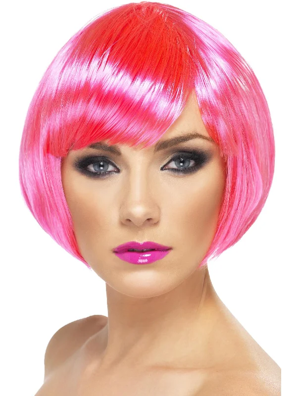 wigs for a youthful, fresh look-Babe Wig, Neon Pink, Short Bob with Fringe