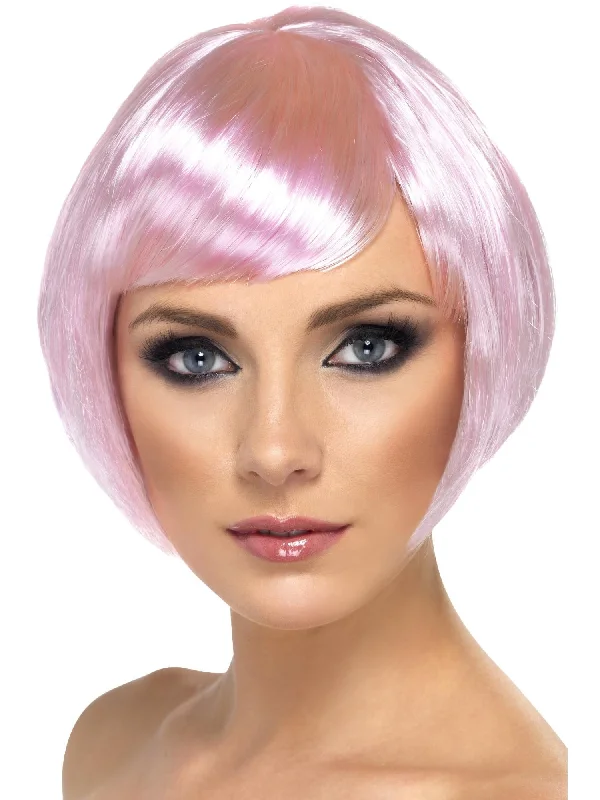 affordable human hair lace wigs-Babe Wig, Pink, Short Bob with Fringe