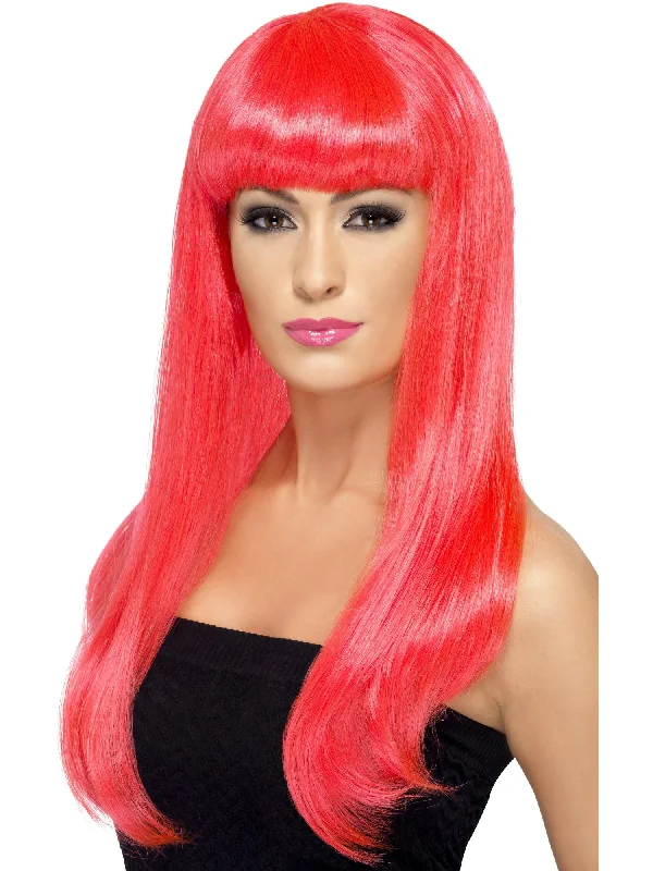 wigs for black tie events and galas-Babelicious Wig, Neon Pink, Long, Straight with Fringe