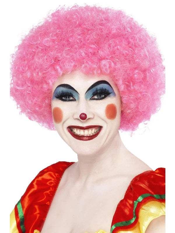 natural curls wigs for bold personality-Crazy Clown Wig, Pink