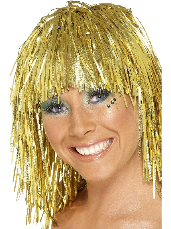 trendy synthetic wigs for modern styles-Cyber Tinsel Wig, Gold, Metallic