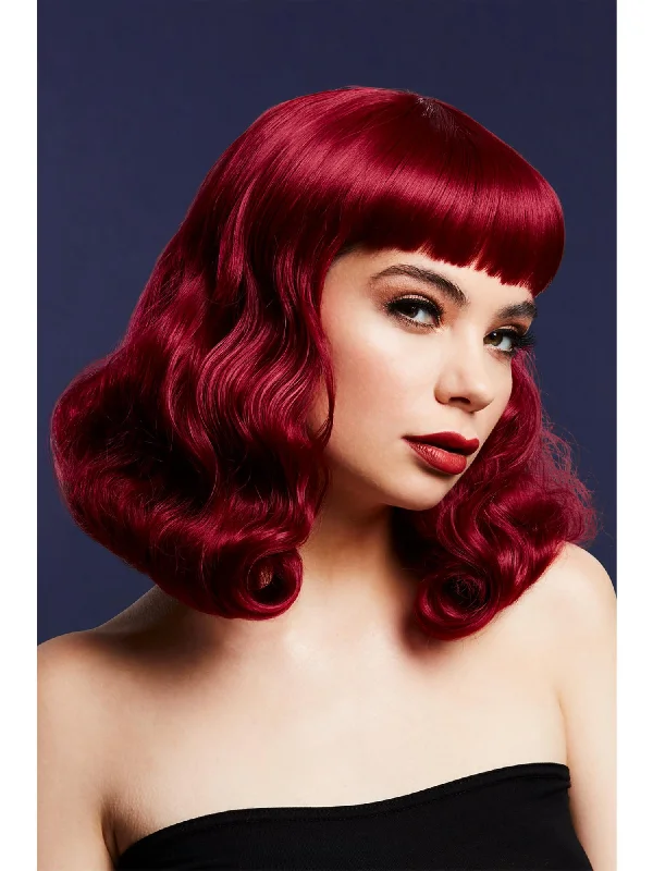 luxury human hair wigs for women-Fever Bettie Wig with Short Fringe, Plum