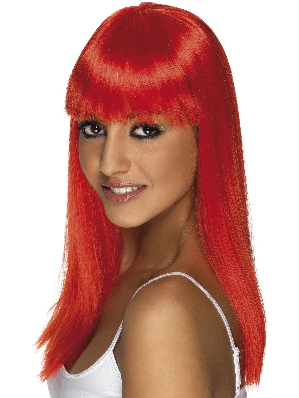 wigs for glamorous evening parties-Glamourama Wig, Neon Red