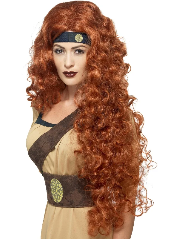 wigs for women with delicate hairlines-Medieval Warrior Queen Wig Auburn