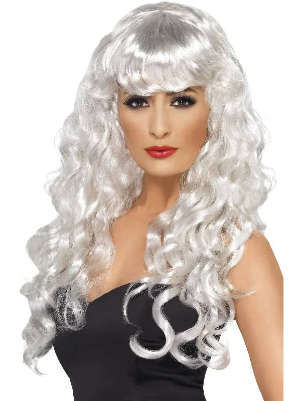 wigs for black women with curly hair-Siren Wig, White