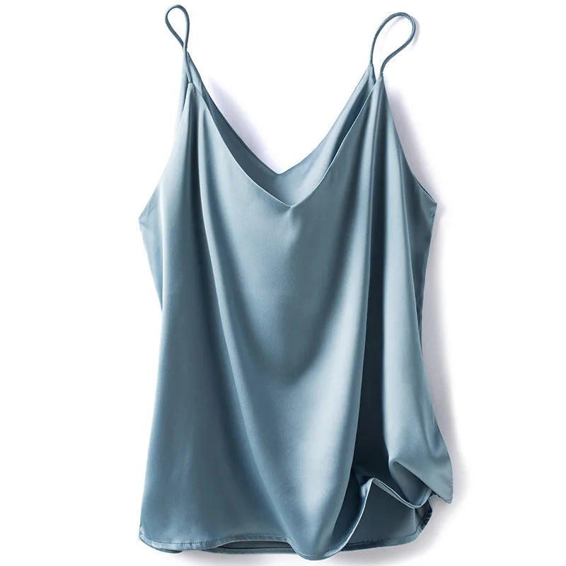 wigs for creating a sophisticated look-Wholesale 2024 Summer Wear Women's Sexy Satin Crop Top Spaghetti Strap Camisole Tops Vest Strap Tank Tops